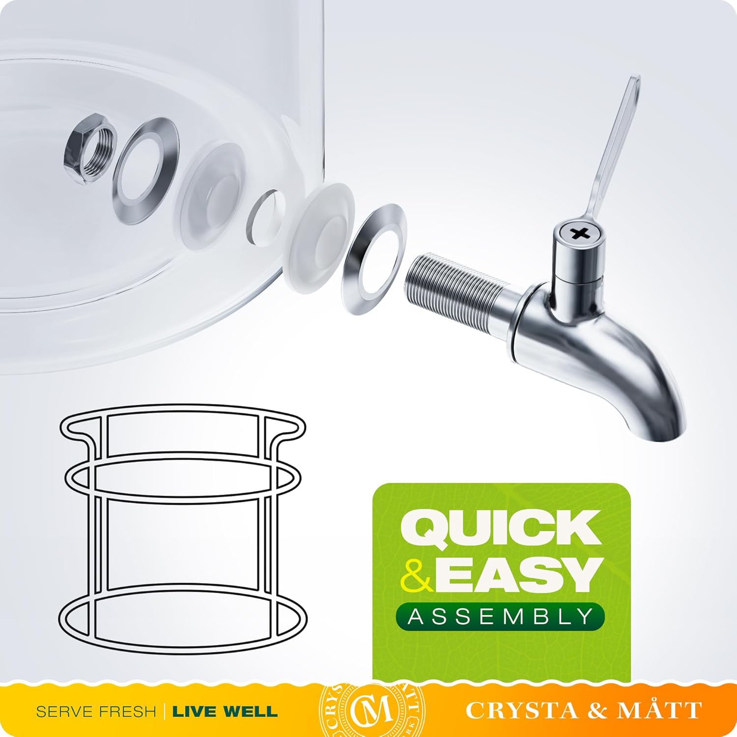 2.2 Gallon Glass Beverage Dispenser With Stand | Glass Water Dispenser With Stand | Leakproof Spigot | Ideal for Hot and Ice Cold Drinks | Perfect for Breakfast, Parties, Weddings