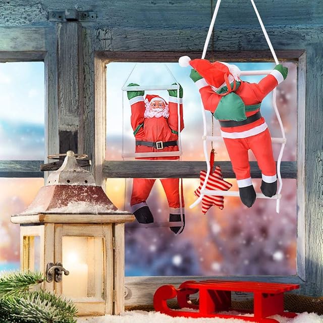 Skystuff 30cm Santa Claus Climbing Ladder Christmas Tree Hanging Decorations for Xmas Indoor Outdoor Decoration