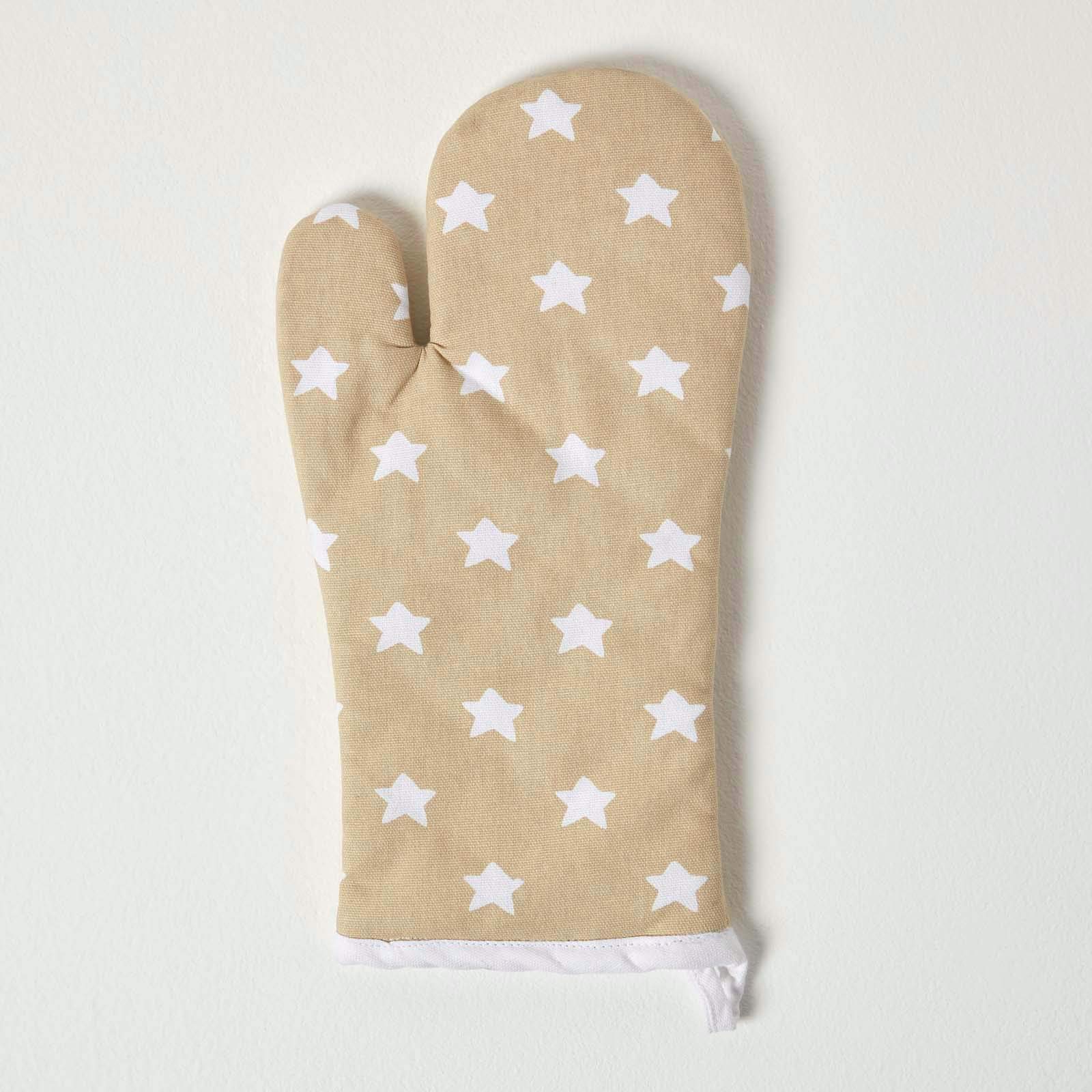 Homescapes Cotton Stars Beige White Oven Glove from B&Q