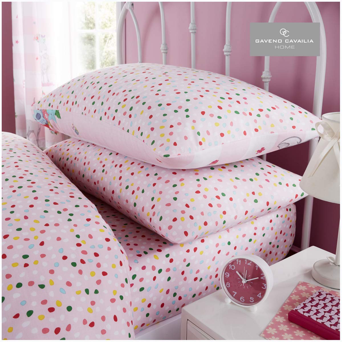 GC GAVENO CAVAILIA Easycare Kids Rotary Bed Set with Duvet Cover Sheet, Polycotton, OH Deer-SS, 1 Fitted Bedsheet and 1 Matching Pillow Case