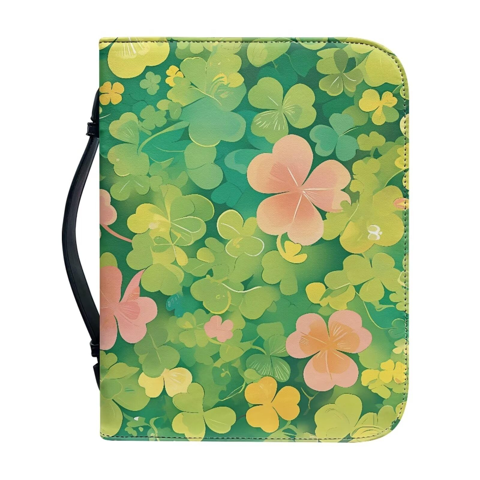 Kuiaobaty Clover St. Patrick's Day Women's Bible Cover Cartoon Green Clovers Faux Leather Book Carry Case, 7.5X 10-Inch,Gift for Men Women Father Kids