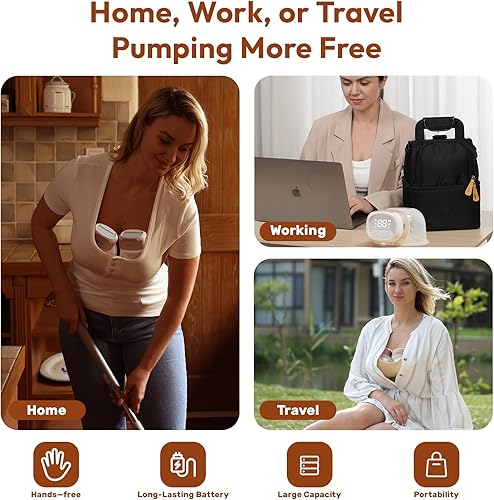 Miniatura 4 de Extractor de lactancia materna portátil, manos libres de batería de larga duración, extractor de leche eléctrico portátil con 3 modos y 9 niveles,