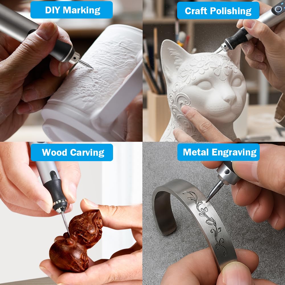 USB Wiederaufladbarer Gravurstift mit 35 Bits, Mini-Elektro-Gravierer, Ätzmaschinen, schnurlose Drehwerkzeuge, gravierte Schmuck, Glas, Stein, Metall, Kunststoff, Holz, Harz