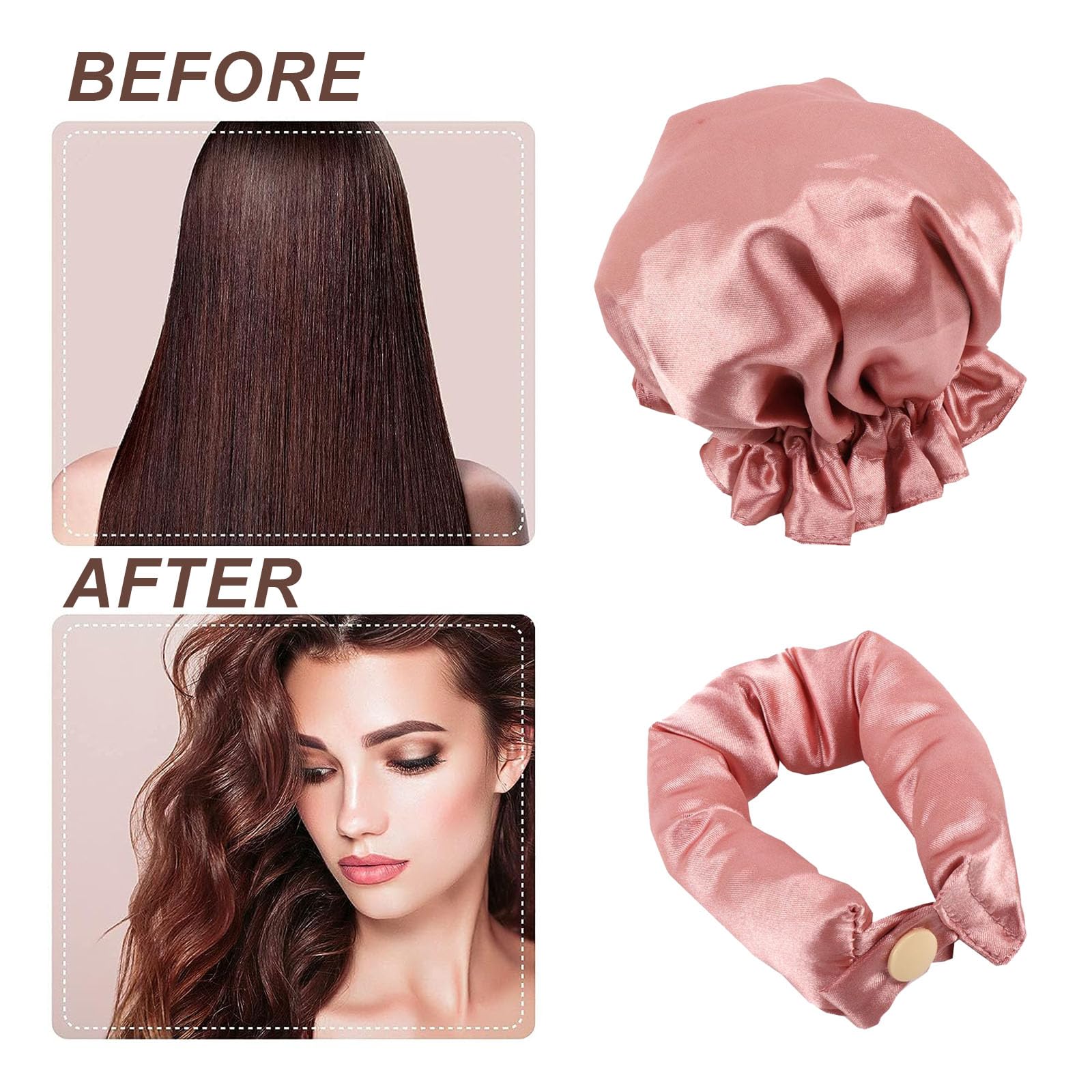KEYRI Set di 2 bigodini senza calore, con retina per capelli lunghi e medi, per dormire durante la notte, strumenti fai da te per acconciature (rosa)