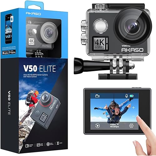 AKASO V50 Elite 4K60fps Touch Screen WiFi Action Camera Voice Control EIS 131 feet Waterproof Camera 8X Zoom Remote Control