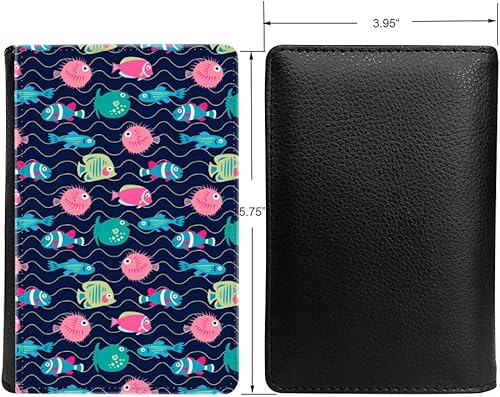 Miniatura 2 de PU Leather Passport Holder Travel Wallet RFID Blocking Card Case Cover With Unique Pattern (Cartoon fishes