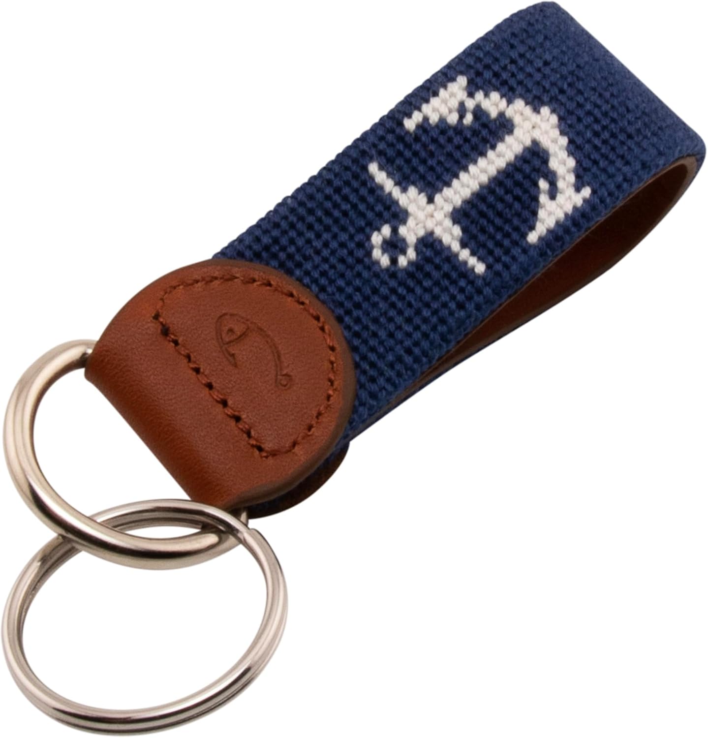 Leather hand-stitched needlepoint key fob