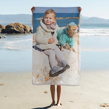 CanvasChamp Custom Personalized Beach Towel with Photo & Text - Personalized Light Weight, Absorbent Bath Pool Towel 30" W x 70" H