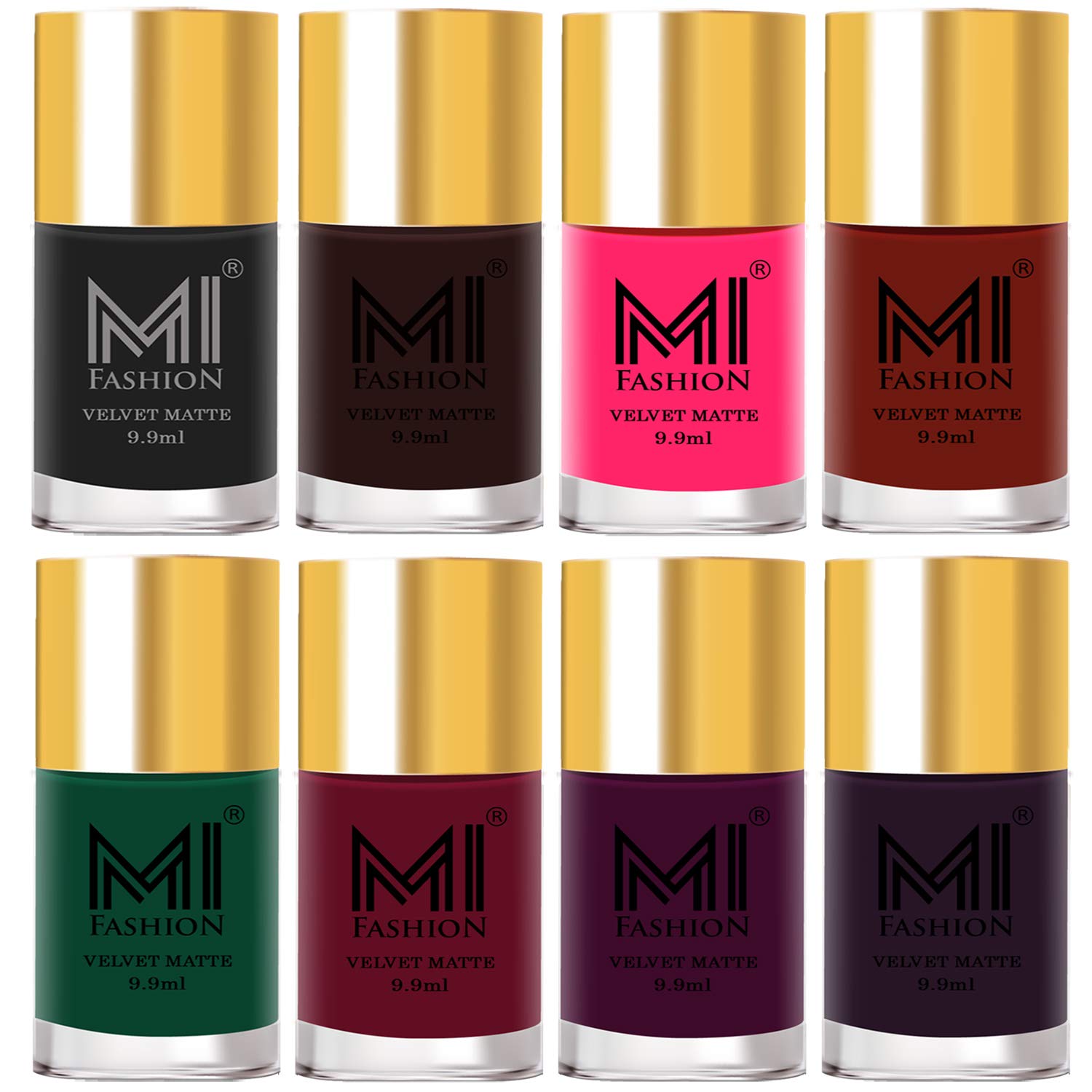 MI FASHION Soft Smooth Finish Velvet Matte Lacquer Nail Polish Multicolors Combo (Long Stay-Waterproof-Top Coat) 9.9ml Each (Pack Of-8)-image-37