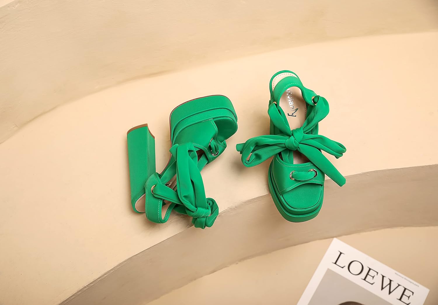 vivianly Lace Up Platform Ankle Strap Heeled Sandals Satin Square Toe Chunky Block High Heels for Women - Image 3