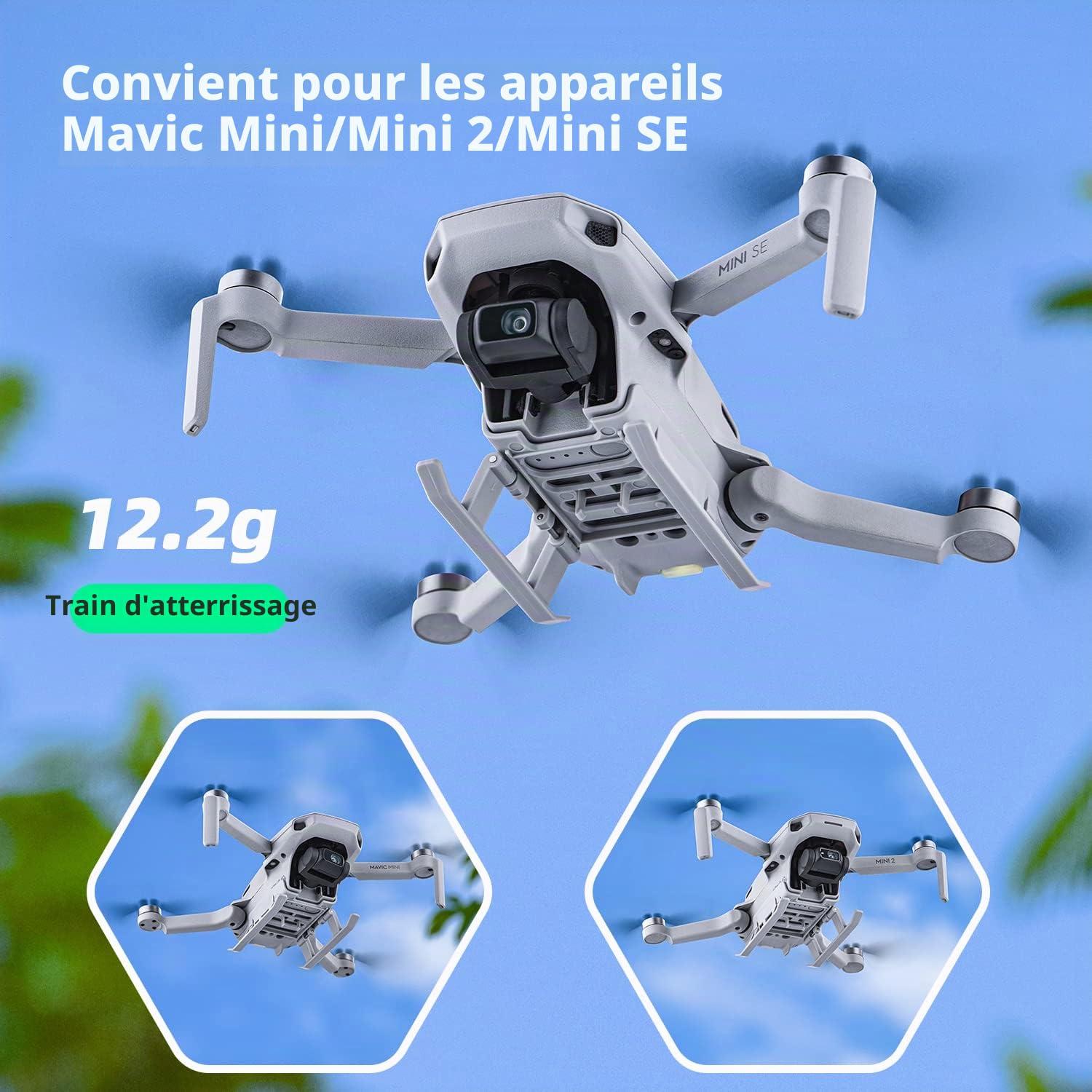 HeiyRC Extensions de train d'atterrissage pour DJI Mini 4K/Mini 2/Mini SE/Mavic Mini drone landing gear, accessoire de rallonge pliable pour les jambes en hauteur