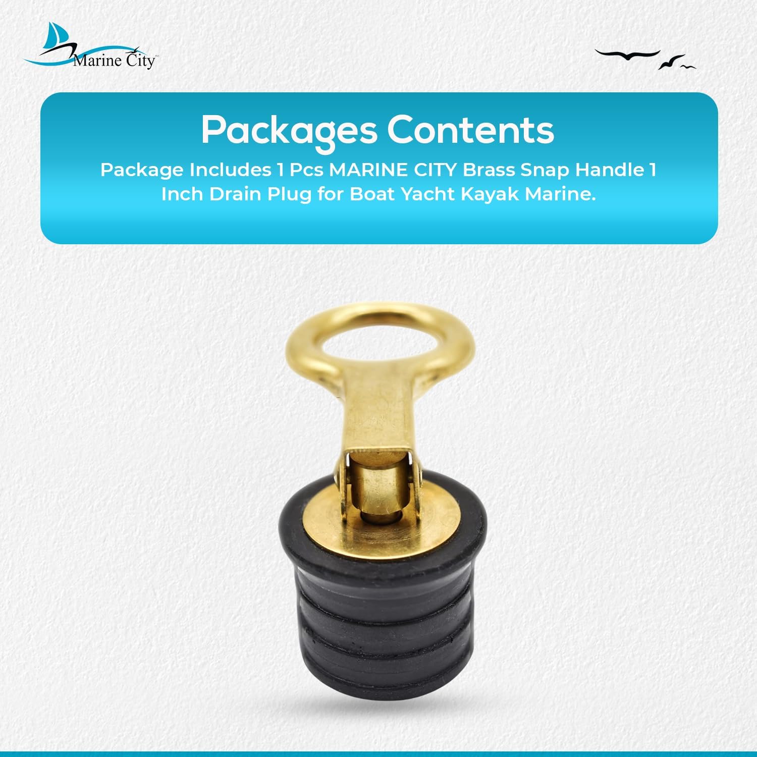 MARINE CITY Brass Snap Handle Drain Plug, Durable & Strong, Easy to Use, Sturdy with Fine Finish, Innovative Design for Boats, Yachts, Kayaks & Marine Use