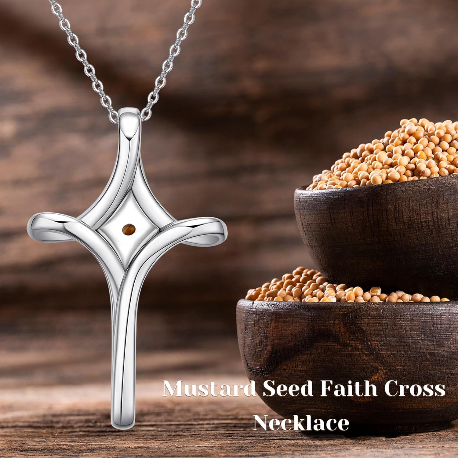 TwoAnts Mustard Seed Cross Necklace 925 Sterling Silver Faith Hope Love Pendant Necklace Inspirational Religious Necklace Christian Jewelry Gift for Women - Image 6