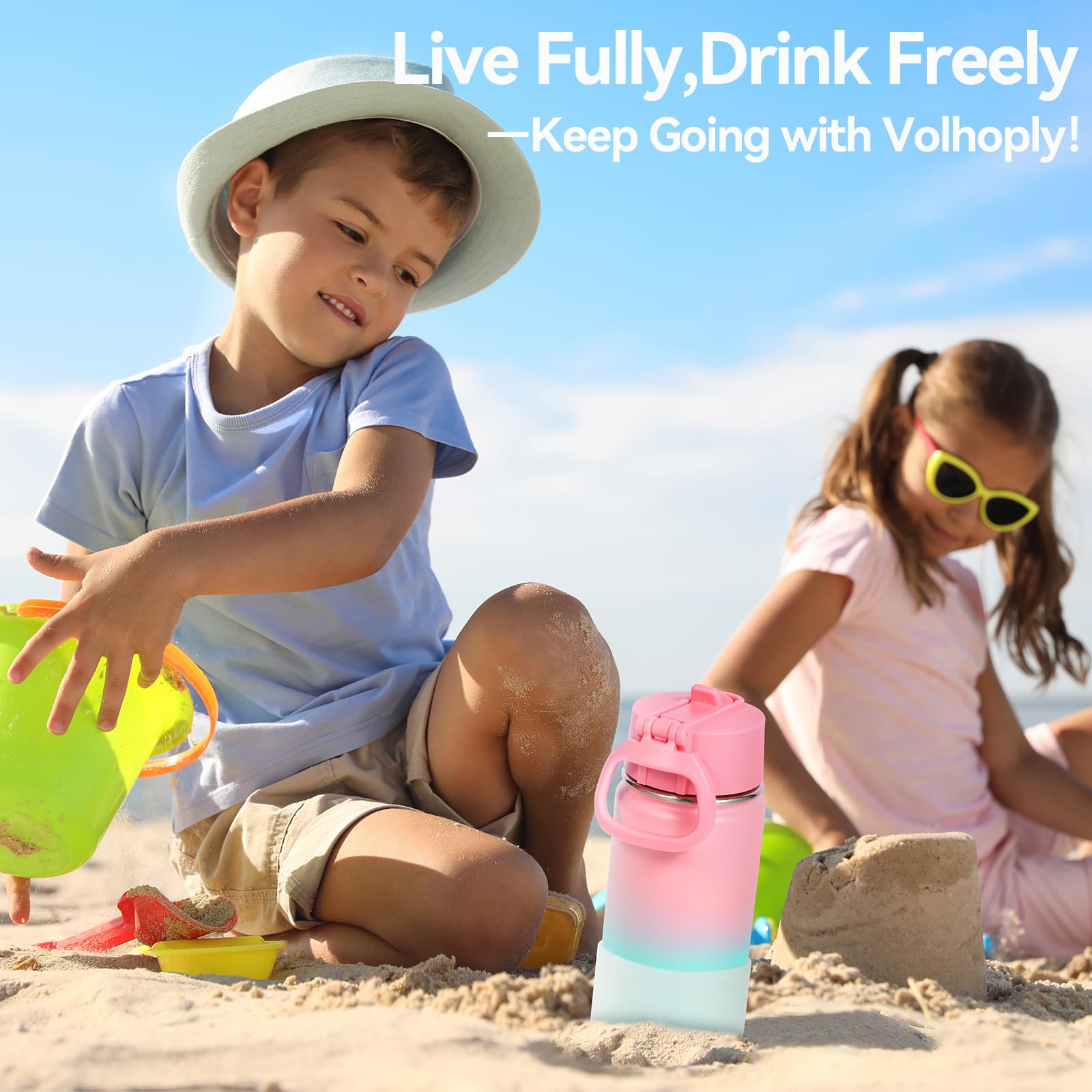 Volhoply Confezione da 6 Borracce per Bambini da 414 ml con Cannuccia e Coperchio in Silicone, Borracce Termiche in Acciaio Inox a Doppia Parete per Ragazzi e Ragazze, Confezione Multipla, Bottiglie