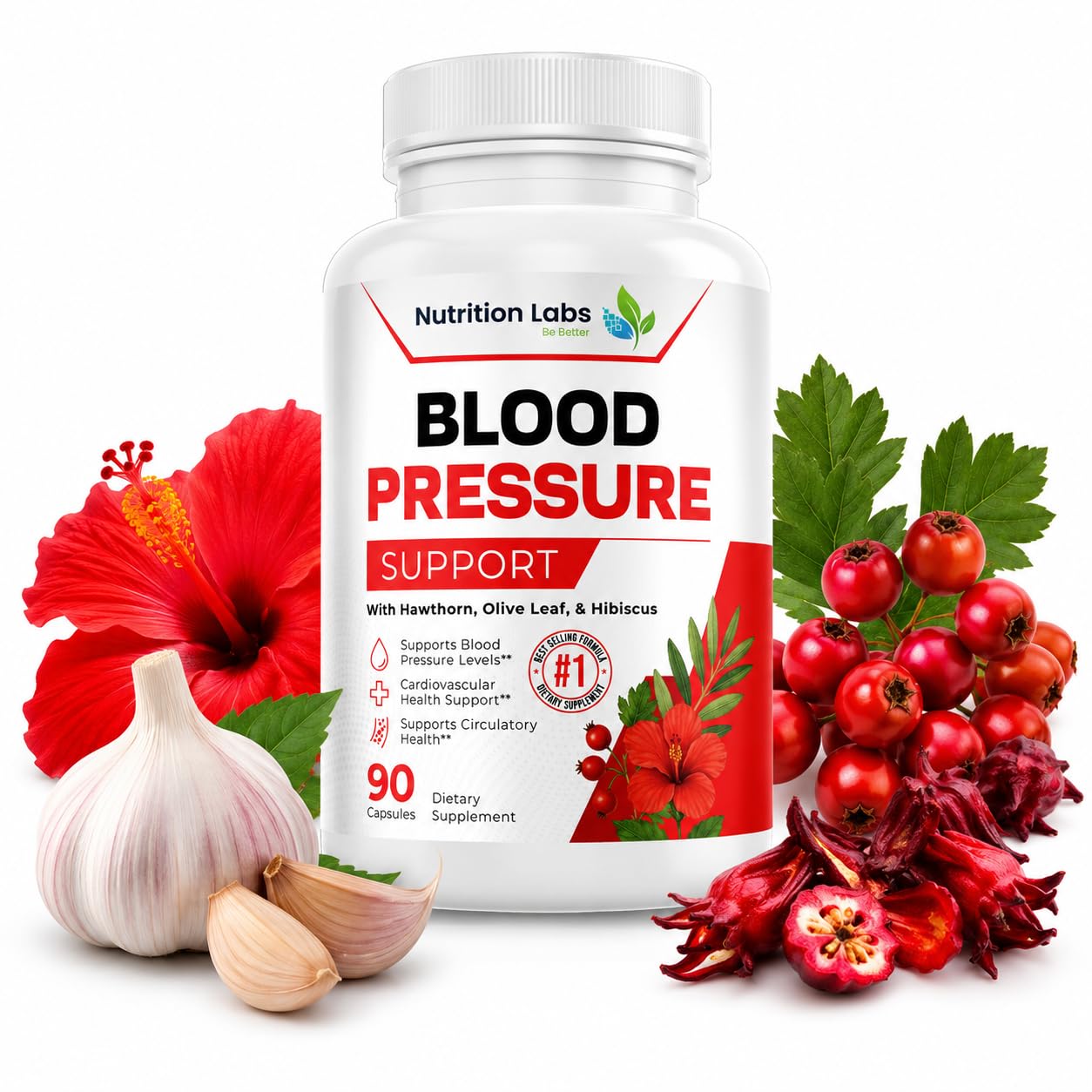 13-in-1 Heart Health Supplement - Supports Healthy Circulation & Blood Pressure Levels - with Hawthorn, Garlic, Olive Leaf, Hibiscus, B12, Juniper, Green Tea and More |cGMP|90 Capsules|