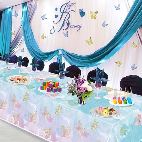 Miniatura 7 de 4 manteles de fiesta de mariposas, mantel de decoración de cumpleaños de mariposa, manteles rectangulares coloridos con diseño de mariposa para