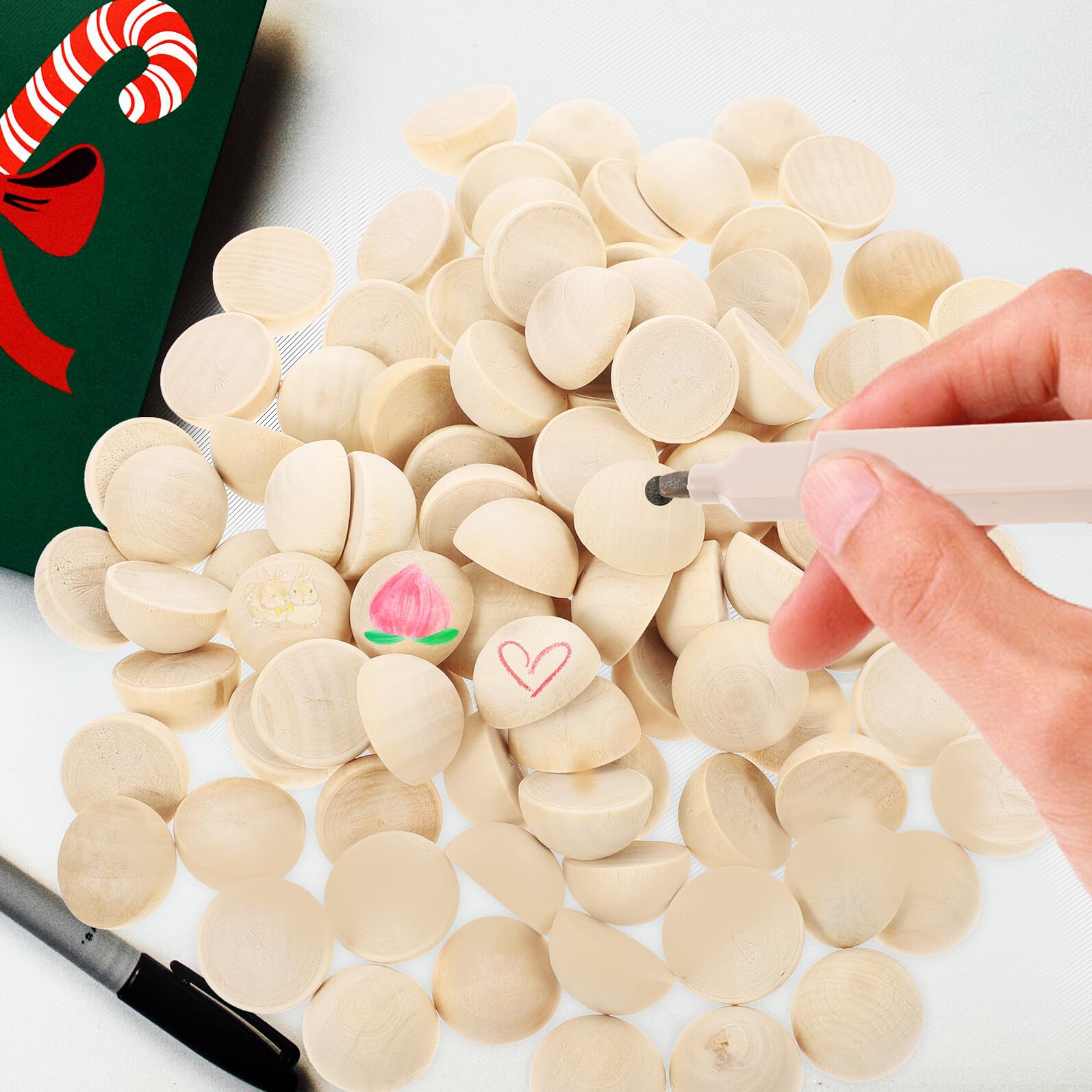 Bolas Semicirculares Medias Bolas de 20mm de Madera Natural 100 para Manualidades Piel Amable y Fáciles de Pintar para Regalos Hechos a Mano y Joyería
