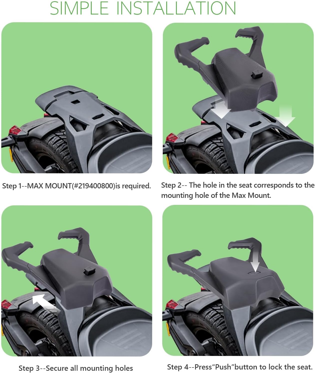 Rear Passenger Seat Compatible with Can-Am Ryker Ryker 600 900 (MAX Mount 219400800 Required)