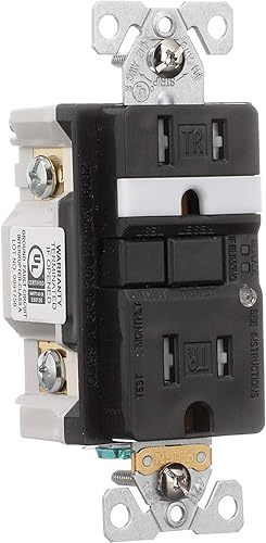 Miniatura 6 de Eaton TRSGFNL15BK GFCI - Receptáculo dúplex resistente a manipulaciones 15A -125V con luz nocturna y placa de pared de tamaño estándar, color negro