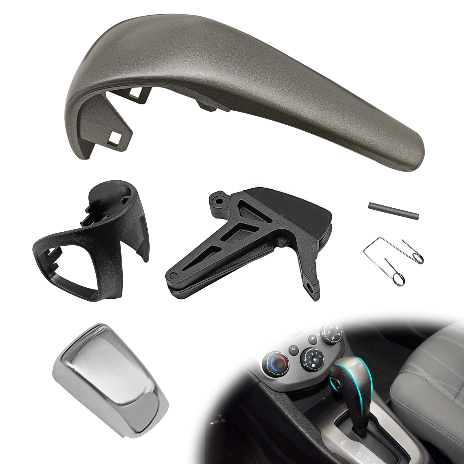 Pleoos Automatic Shift Shifter Knob Kit Compatible with Chevy Sonic Aveo 2012-2016 Trax 2015 2016 Replace 42423234 95393161 42539736 Gear Knob Lever Cover Kit W/Pin and Spring