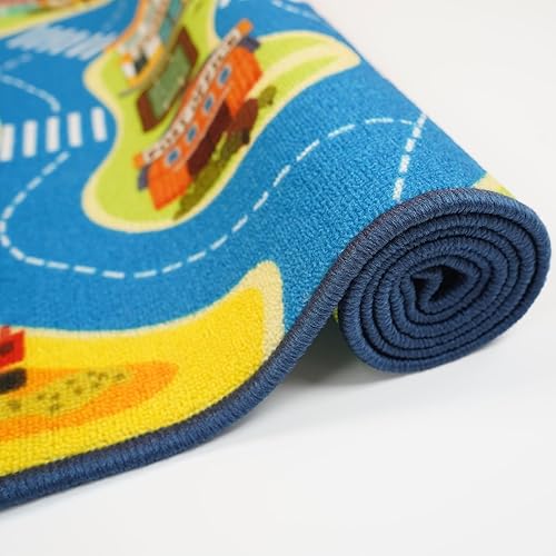 Miniatura 4 de Alfombra de carretera para niños de 26 x 55 pulgadas, alfombra de poliéster suave con diseño de calle urbana, respaldo de TPR antideslizante,