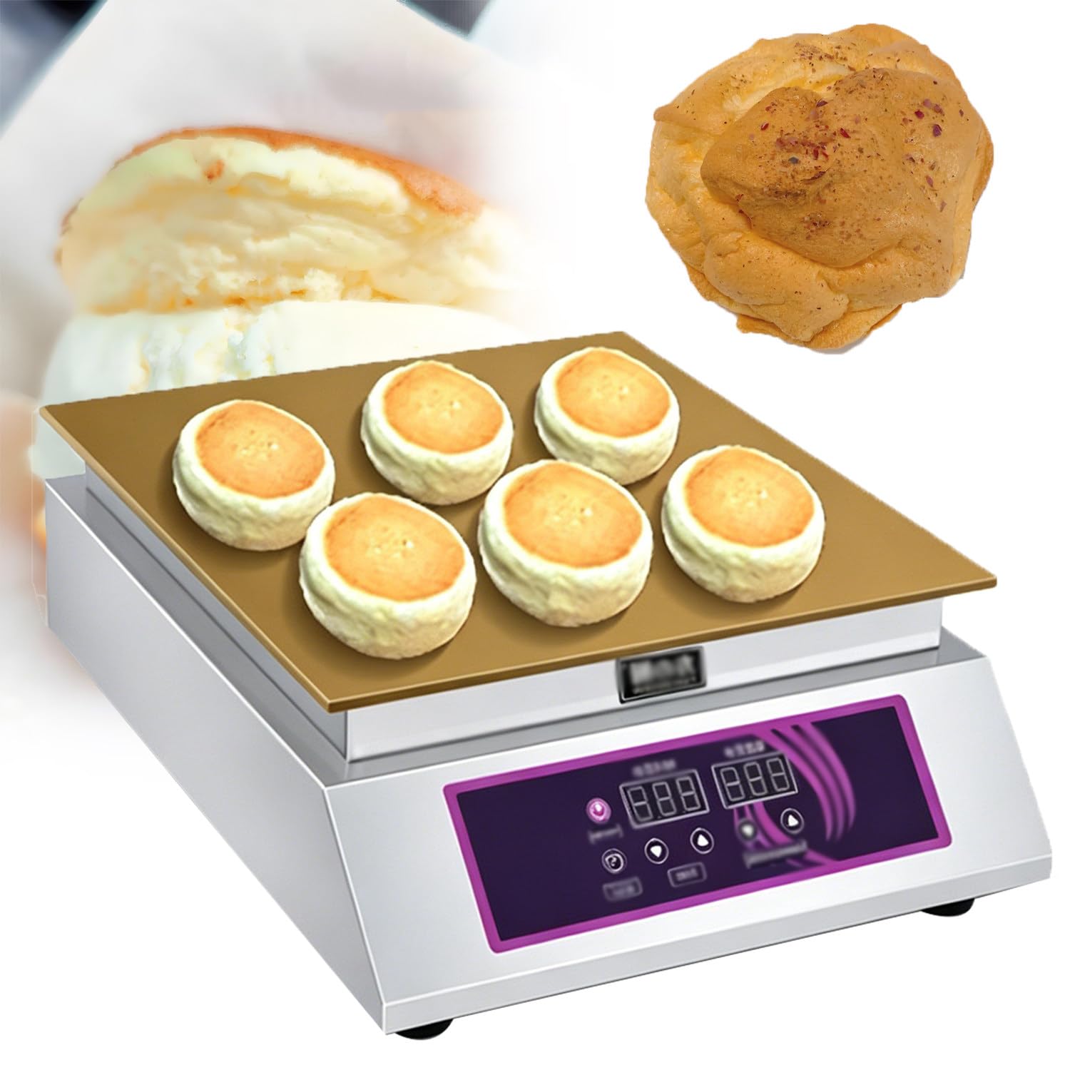 QuinteZhenTially Souffle Pancake Maker Machine,Commercial Souffle Making Machine,Electric Dorayaki Maker Pancake Maker,with 0-260℃/60-240°C Temperature Control,for Restaurants,Bakeries Singlehead