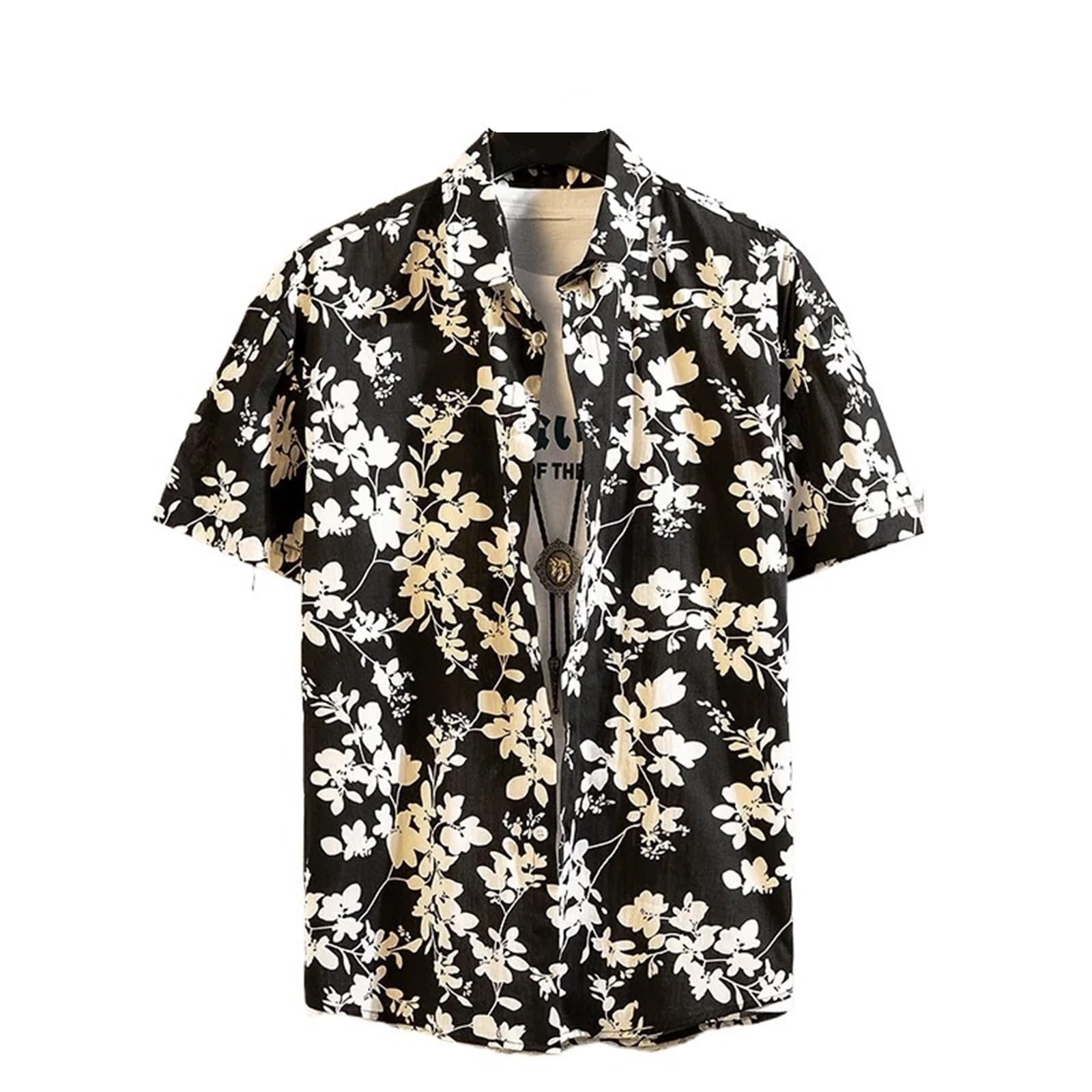 Chemises blanches à manches courtes homme imprimé floral décontractées coupe ajustée 4XL