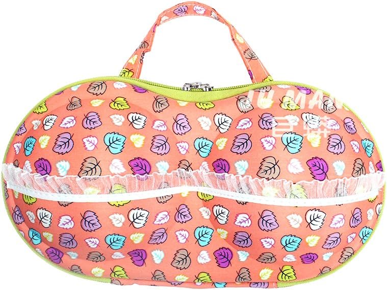 Bra Lingerie Travel Case with Inside Pocket (Orange Leaves)
