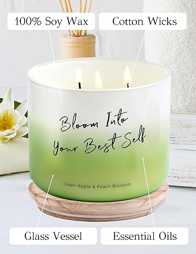 Miniatura 5 de Vela perfumada Green Apple Peach Blossom – Vela de soja grande de 3 mechas de 15.8 onzas – Aroma floral afrutado – Vela de aromaterapia relajante