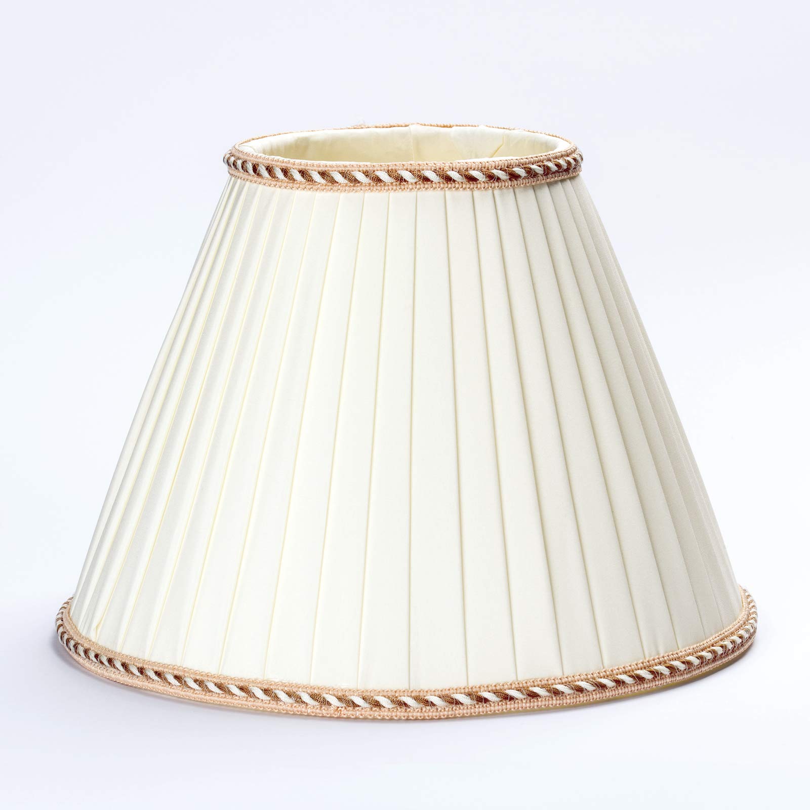 Ersatz Lampenschirm Stoffschirm creme weiß mit brauner Borte Schirm Aufnahme f. Fassung E27 beige Falten (26x18cm)