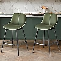 VASAGLE Counter Height Bar Stools Set of 2 with Backrest, 24.8" Ergonomic Synthetic Leather Stools, Forest Green for Kitchen Island