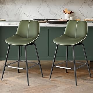 VASAGLE Bar Stools Set of 2, Counter Height Bar Stools with Back, Ergono...
