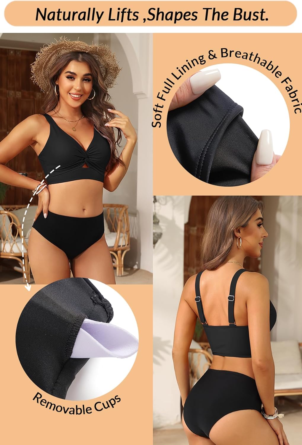 Women's Bikini Top - Supportive Swimsuit for Large Bust - 2025 Cut Out Twist Swim Top - Image 6