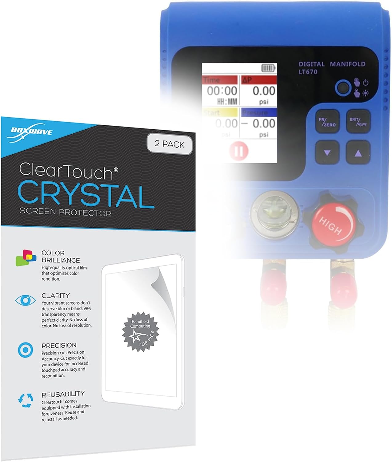BoxWave Screen Protector Compatible With Z LT670 Digital Refrigerant Gauge - ClearTouch Crystal (2-Pack), HD Film Skin - Shields From Scratches