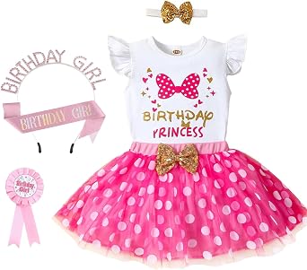 Toddler Kids Baby Girls Birthday Princess Outfits Dress Vest Tank Top Dot Mesh Tutu Skirt