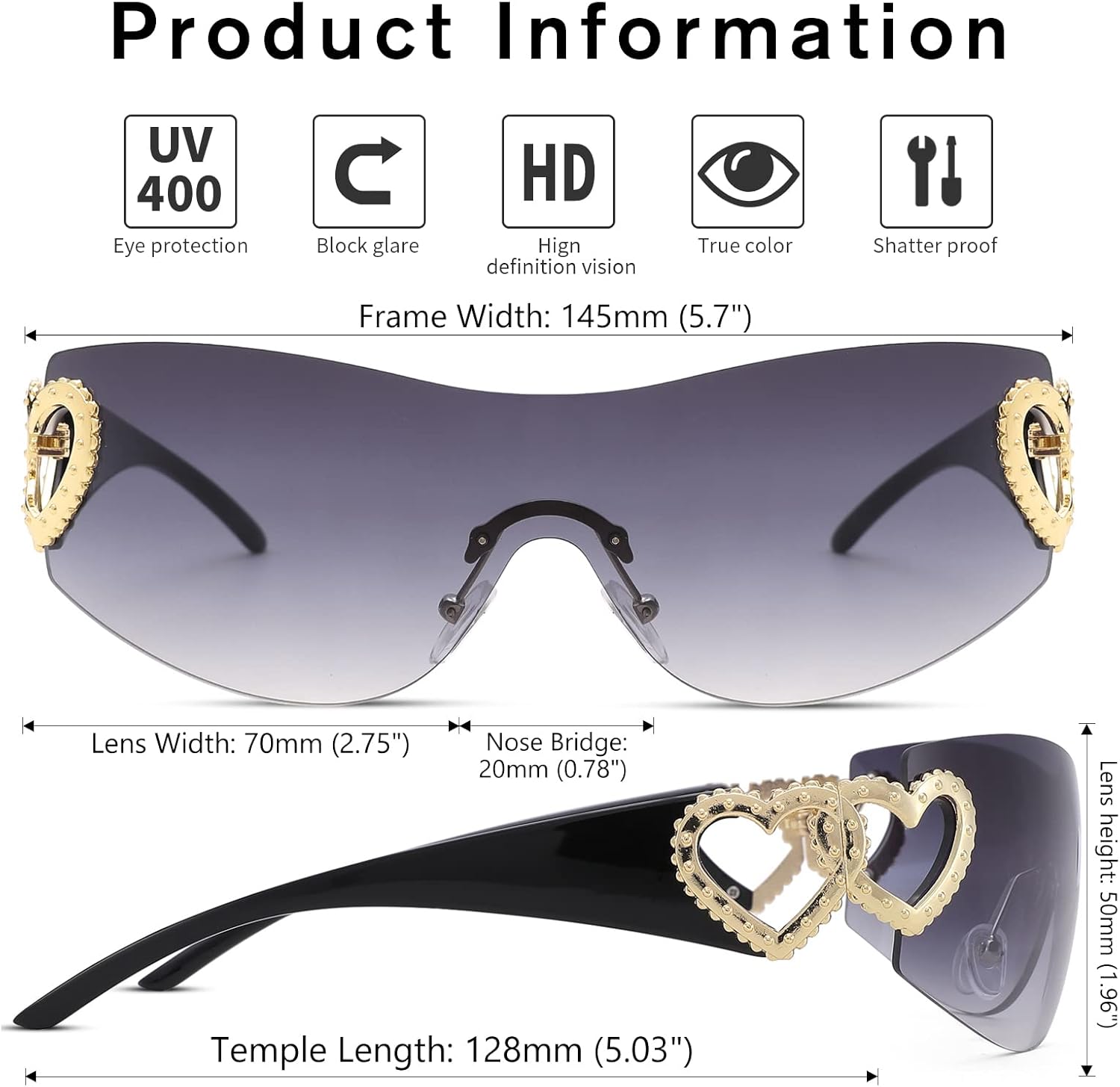 COASION Wrap Around Y2K Rimless Sunglasses for Women Men Oversized Trendy 2000S Sun Glasses Visor Shield Shades - Image 4