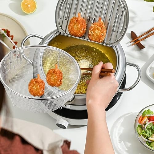 Miniatura 3 de Cesta redonda para freír acero inoxidable: soporte para papas fritas, mesa de alimentos fritos, filtración de residuos de aceite para cocina,