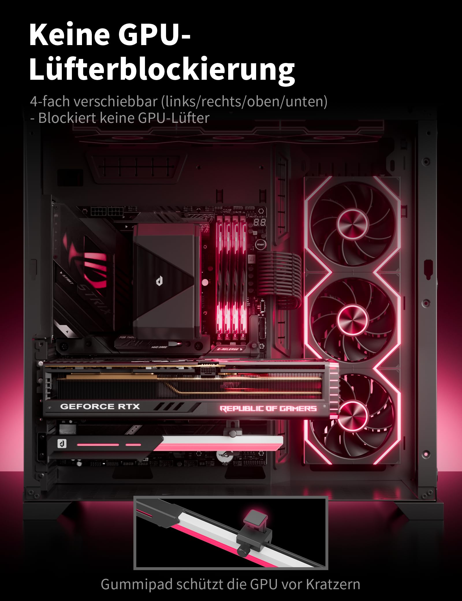 upHere ARGB Supporto per schede grafiche, supporto GPU in lega di zinco, 5 V ARGB Sync & Daisy Chain, regolabile in altezza, impedisce la GPU, compatibile con RTX 40/50 & RX 7000/9000 Serie-CMGL7KC