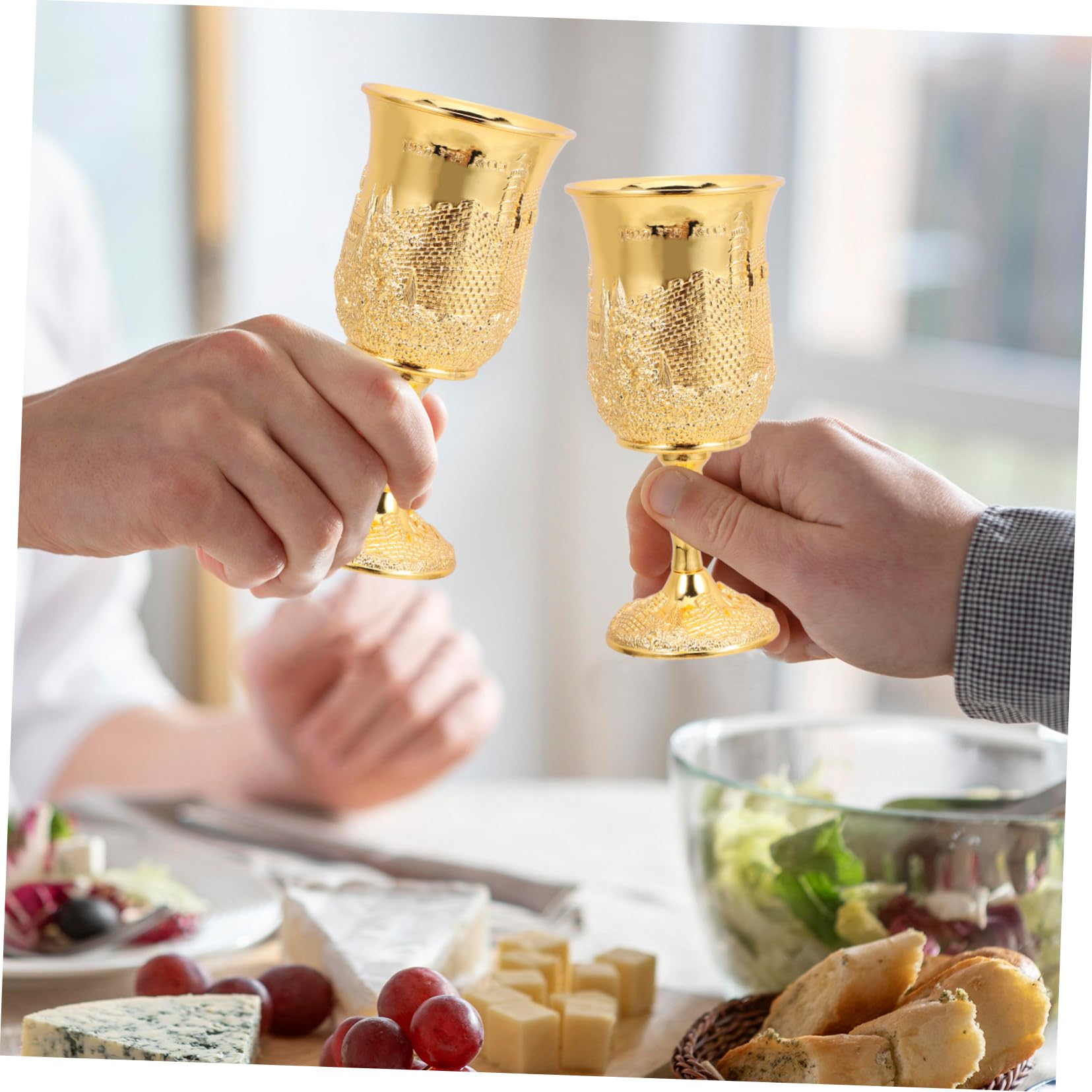 Baluue Copa De Vino De Shabat y Copa De Kidush Del Vino De Pésaj Dorada Con Platillo, Cristal Resistente, Para Celebraciones Judaicas y Día Festivo, Juego 1 Unidad