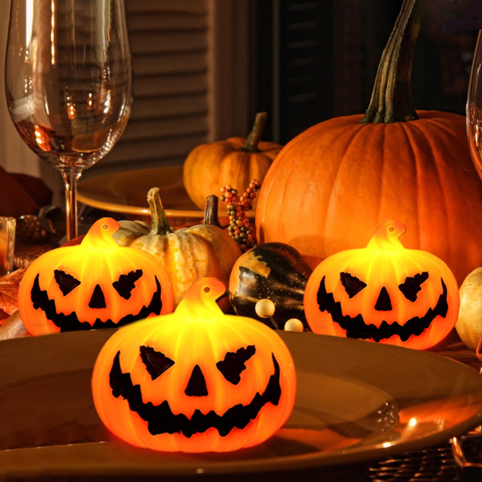 Halloween LED Kürbis Lampe – Batteriebetriebene Laterne Mit Kürbismuster Für Garten, Balkon & Tischdeko