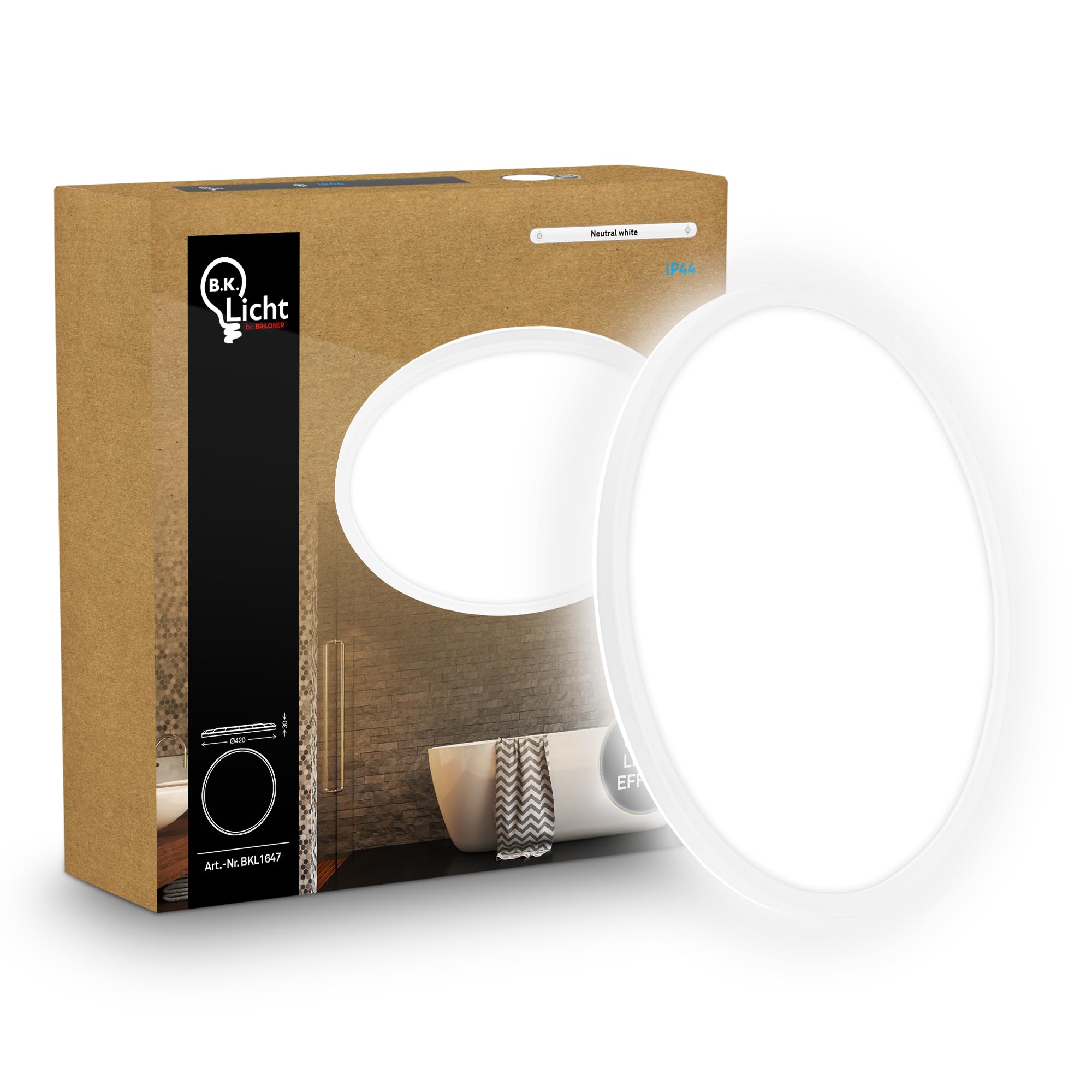 B.K.Licht LED Deckenlampe LED Deckenlampe mit indirektem Licht – 4000 K Neutralweiß, IP44, Weiß