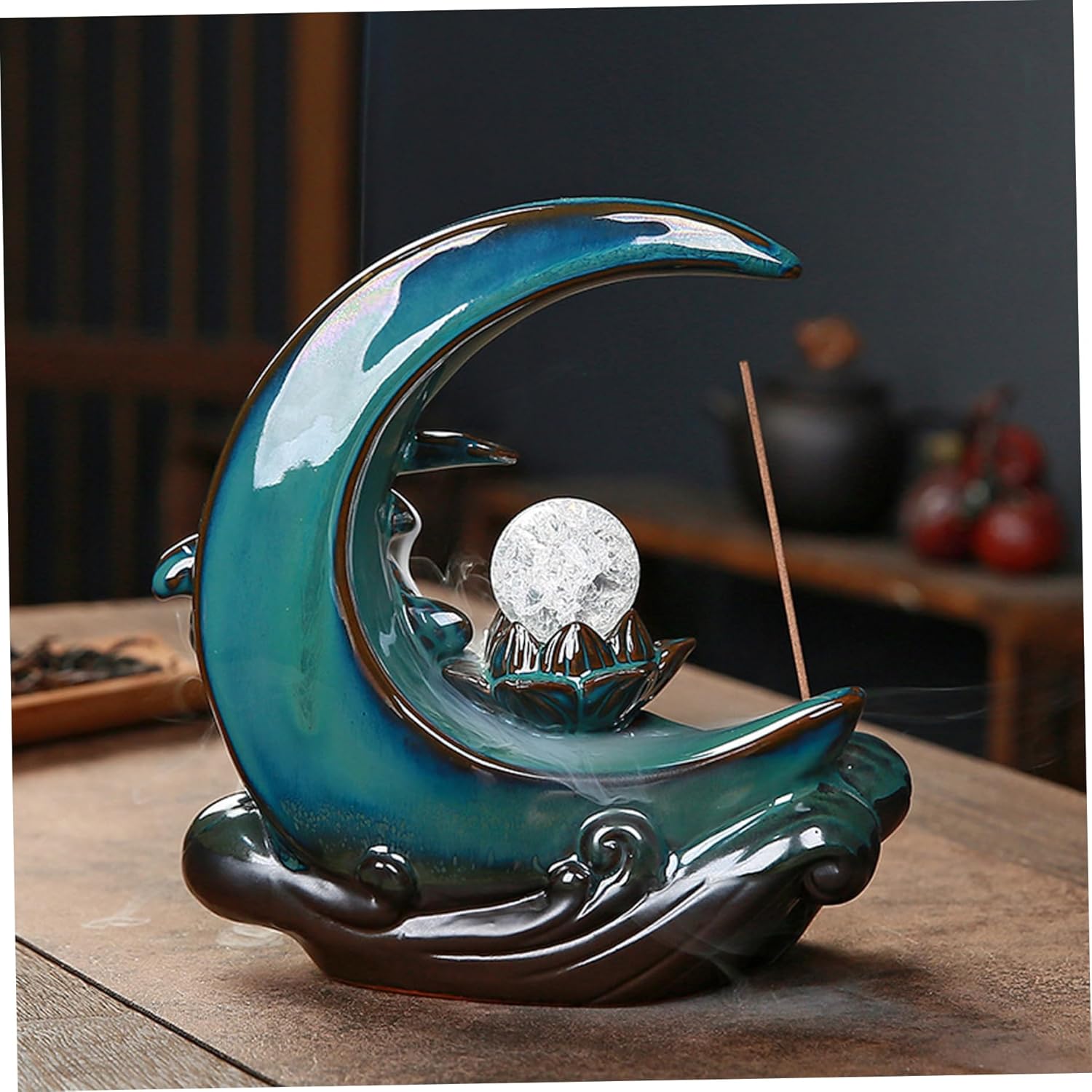 6.30x5.91x3.74 Inch Backflow Incense Burner Creative Ceramic Reusable Moon Incense Holder Gifts for Office Home Decoration