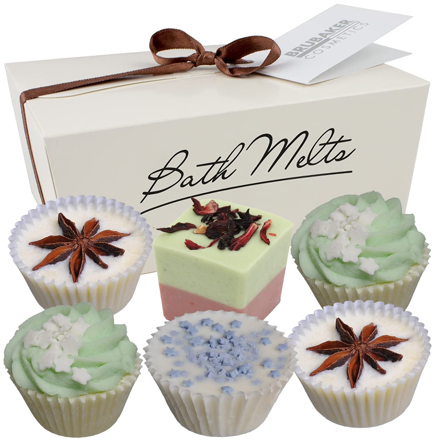 BRUBAKER Set of 6 Bath Melts Happy Holidays - Handmade Vegan Christmas Gift Set - All Natural with Organic Shea Butter, Cocoa Butter and Olive Oil Moisturize Dry Skin
