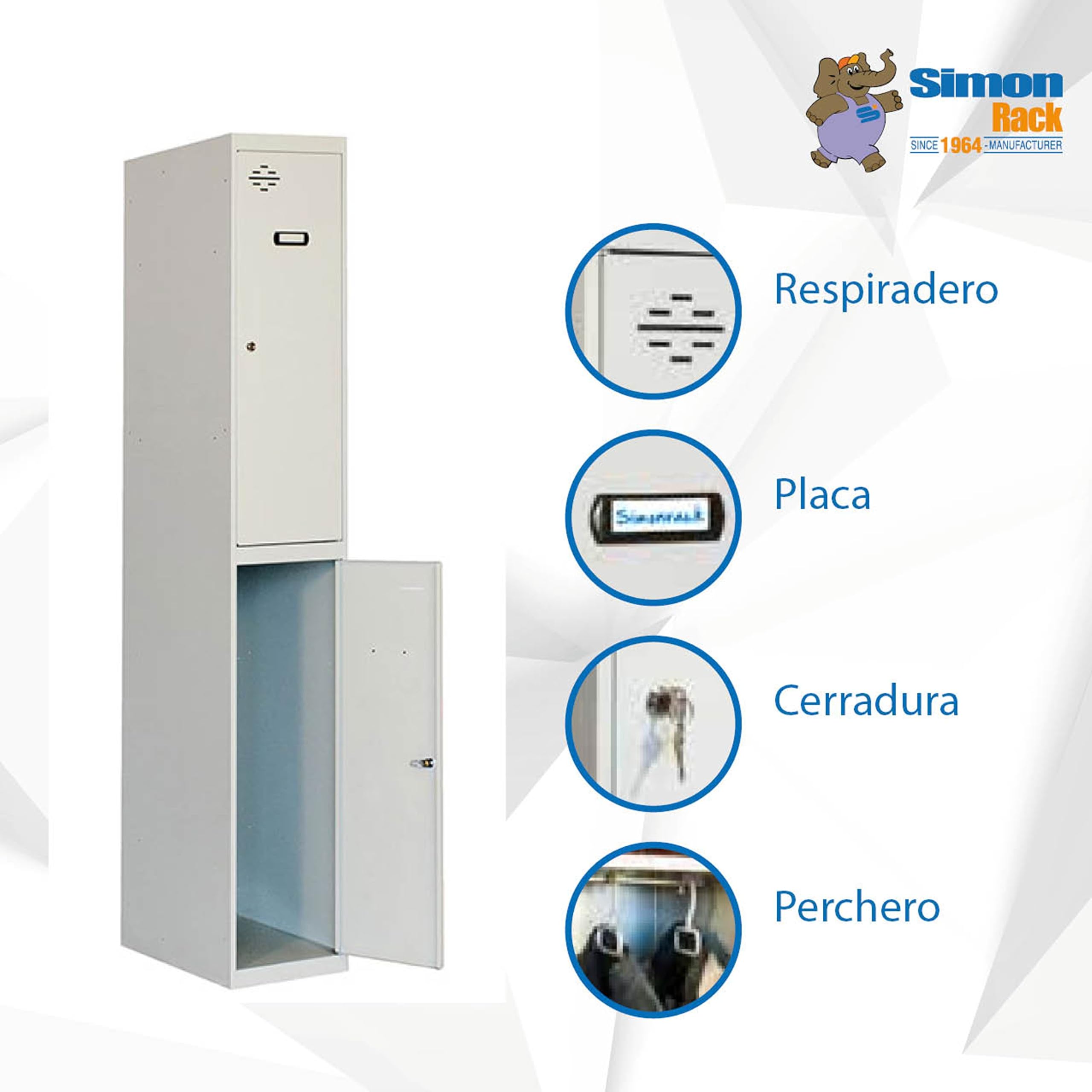 Simon Rack Armadietto Spogliatoio in Metallo con 2 Ante, 1800x300x500 mm, Doppio Scomparto con Serratura, Grigio