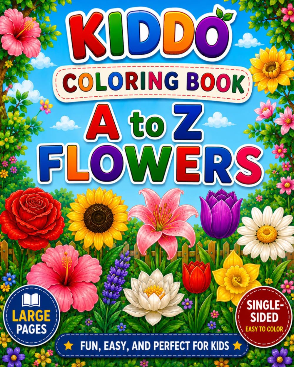 A to Z Flowers Coloring Book: ABC Big Size Flower Coloring Pages for Kids Ages 3+ | Fun, Easy Learning alphabets Simple Flower designs (KIDDO A to Z Coloring Books)