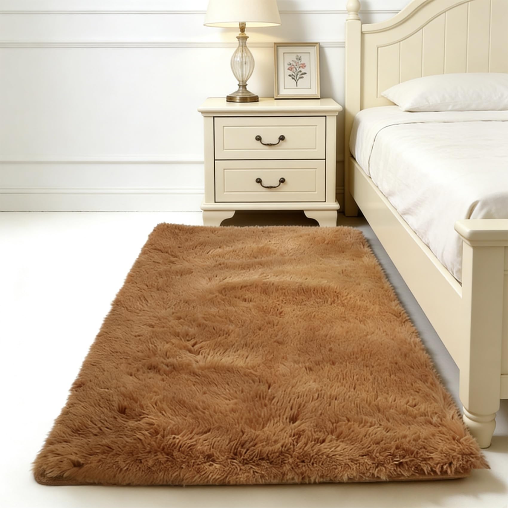 Tapis antidérapant marron à poils longs 175x180 cm pour sécuriser et décorer votre couloir