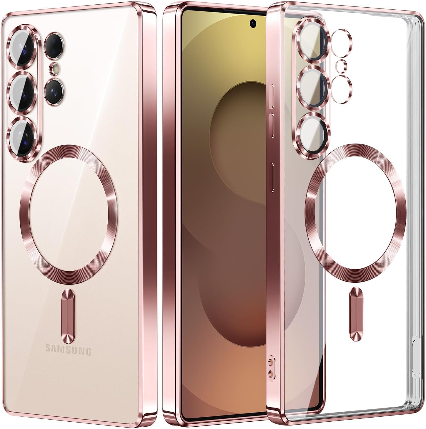 VONZEE Clear Logo Electroplating Transparent Case for Samsung Galaxy S26 Ultra 5G, Magnetic Plating [Support for MagSafe Charger] Electroplate TPU Cover- Rose Gold