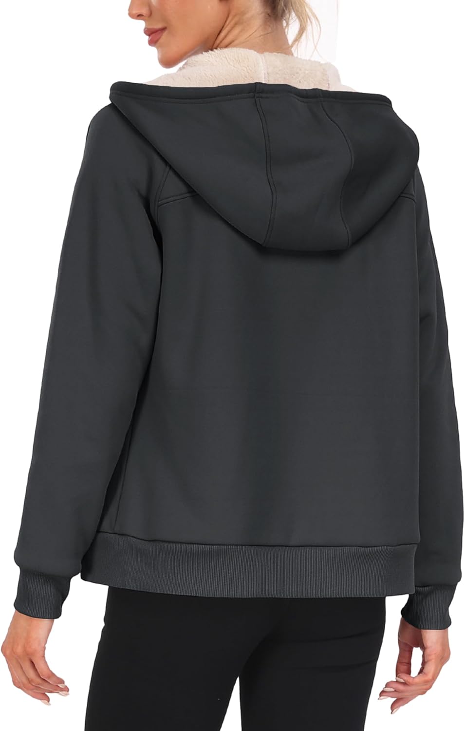 MoFiz Women's Fleece Zip Up Hoodie Warm and Cozy Sherpa Lined Sweatshirt Winter Hoodie Jackets for Women with Pockets - Image 4