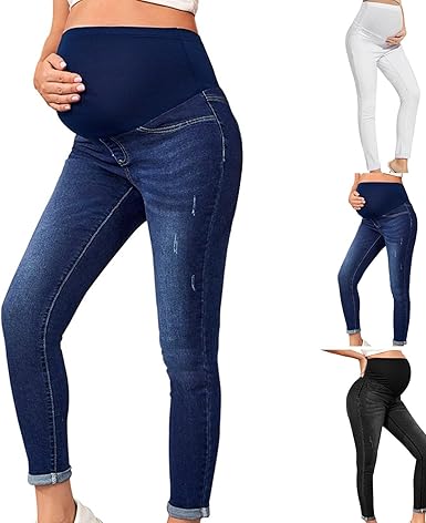 Jean De Maternité Taille Haute Extensible - Bleu Clair, Taille XXL - Confortable Pour Femme Enceinte