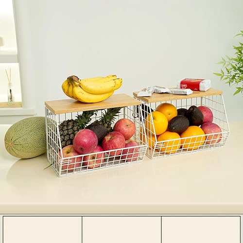 Miniatura 9 de Cesta de frutas, frutero de 2 niveles para encimera de cocina, almacenamiento de frutas apilable montado en la pared, organizador de aperitivos,